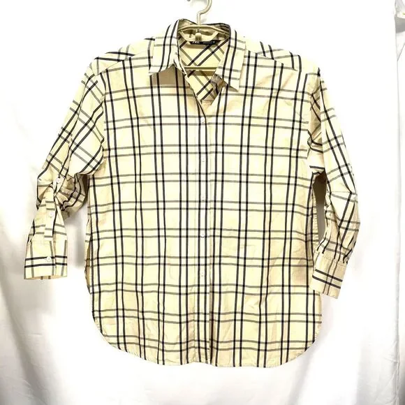 Zara Womens S (44" Bust) Plaid Oversized Shirt Open Back Side Vents Roll Tab Slv - Picture 2 of 13